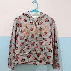 GAP Grey & Pink Floral Zipper Hoodie